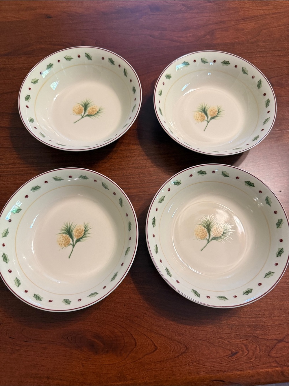 Cream Ceramic Holiday Pine Bowls - Set of 4